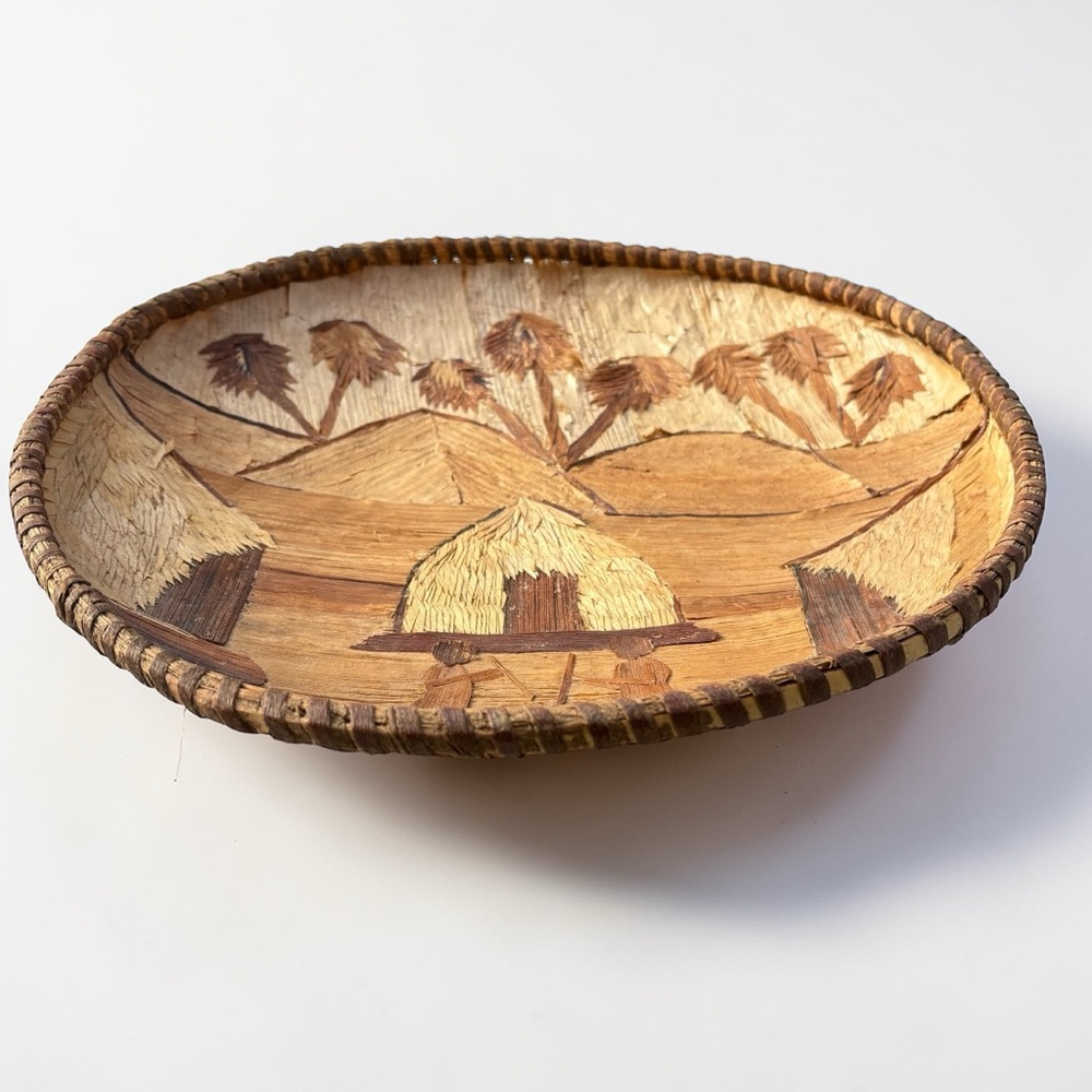 Vintage African Hand Woven Tray Bowl Wall Art Authentic Banana Leaf 15” Folk Art - Picture 3 of 12